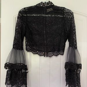 Lace Organza Sleeve Crop Top